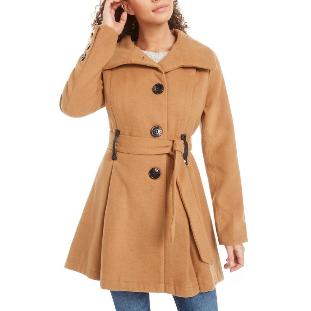 Madden Girl Juniors Drama Belted Skirted Camel Coat Plus Size 3X NWT